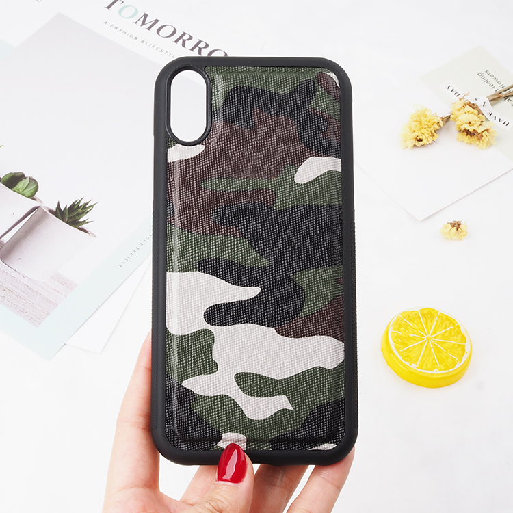 Camouflage printed genuine saffiano leather 3d cell phone case phone cover for iphone x/xs /xr