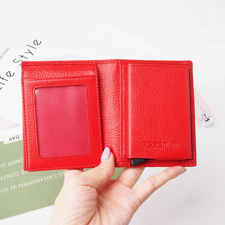 Men's Minimalist Leather Rfid Wallet pop up Credit Card Holder Aluminum Case pocket travel business wallet