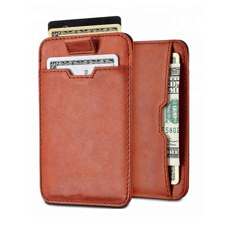 genuine slim leather card holder custom logo anti rfid wallet credit card holder