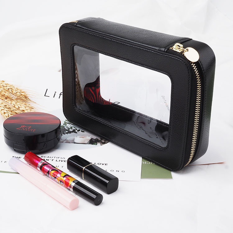 Transparent makeup bag cosmetic leather zippered for women cosmetic bag