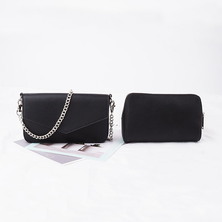 luxury black top Leather zipper Makeup Bag