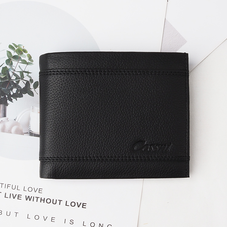 Leather Wallet Manufacturer Black Genuine Grain Leather Wallet with Coin Pocket