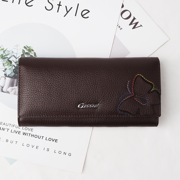 Simply Elegant Design Pure Color Women Wallet Genuine Leather For Sale