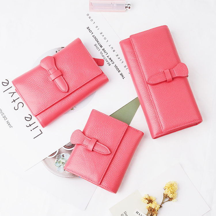 Pink new design grain Leather Women party  Long Wallet