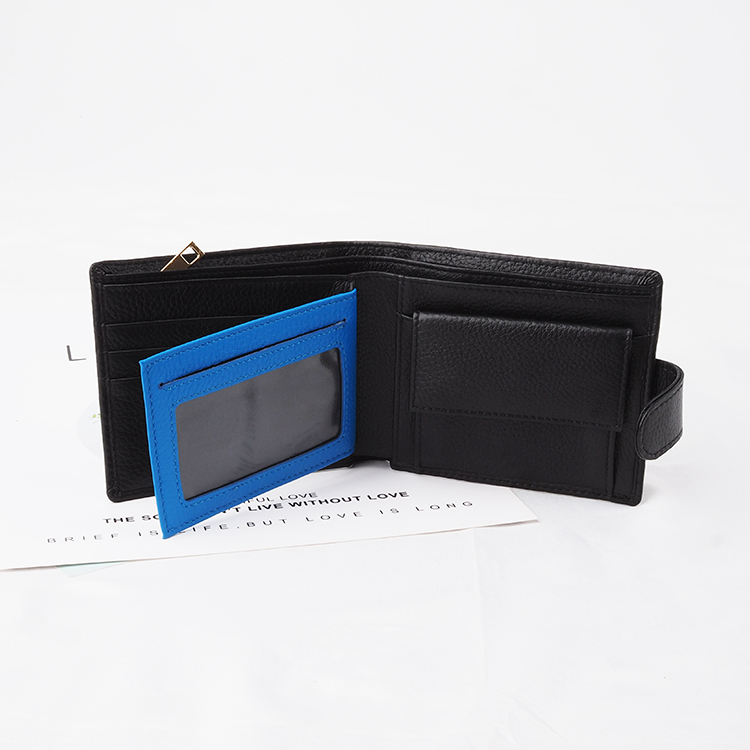 Custom Male Wallet Chinese Factory Black Top Grain Cow Leather Short Wallet for Men