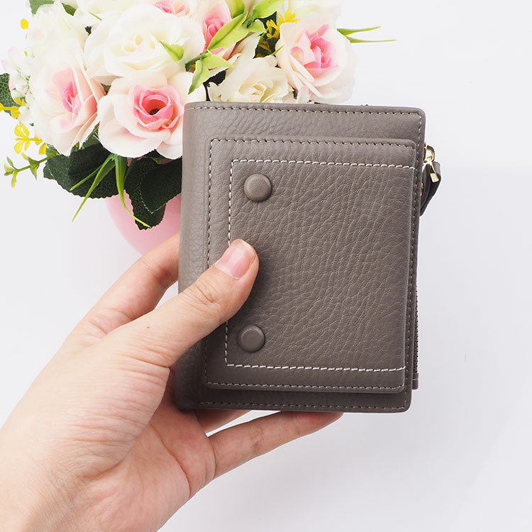 custom private grain Leather Women Short Wallets