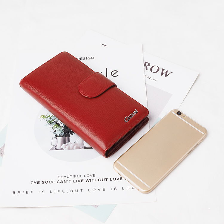 Wholesale genuine cow rfid protection leather women long purse wallet with multi card holders