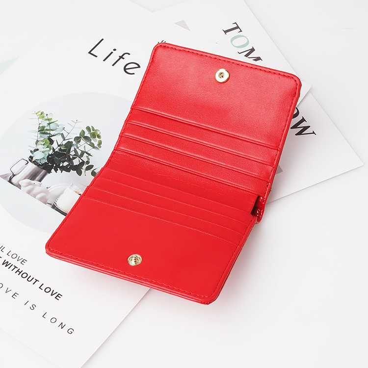Fashionable Red oil wax Leather Women Short Wallets