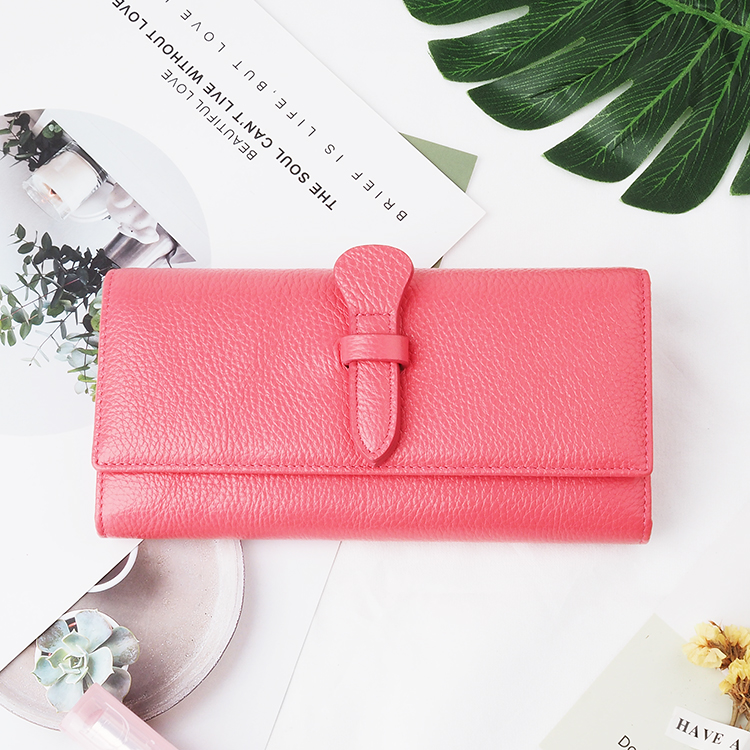 Pink new design grain Leather Women party  Long Wallet