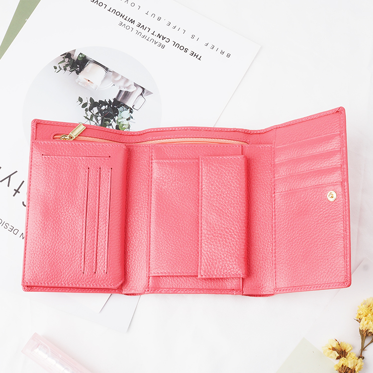 women fresh short purse small tri-fold leather wallet
