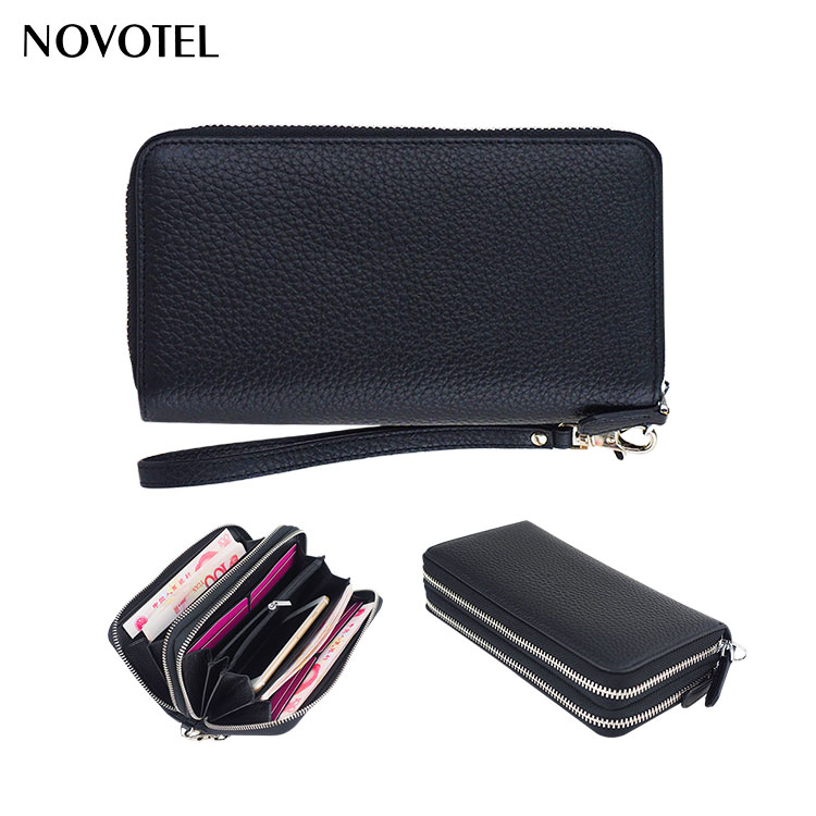 New arrival long style double zipper wallet with credit card slots fashion custom logo wallet full grain cow leather for men