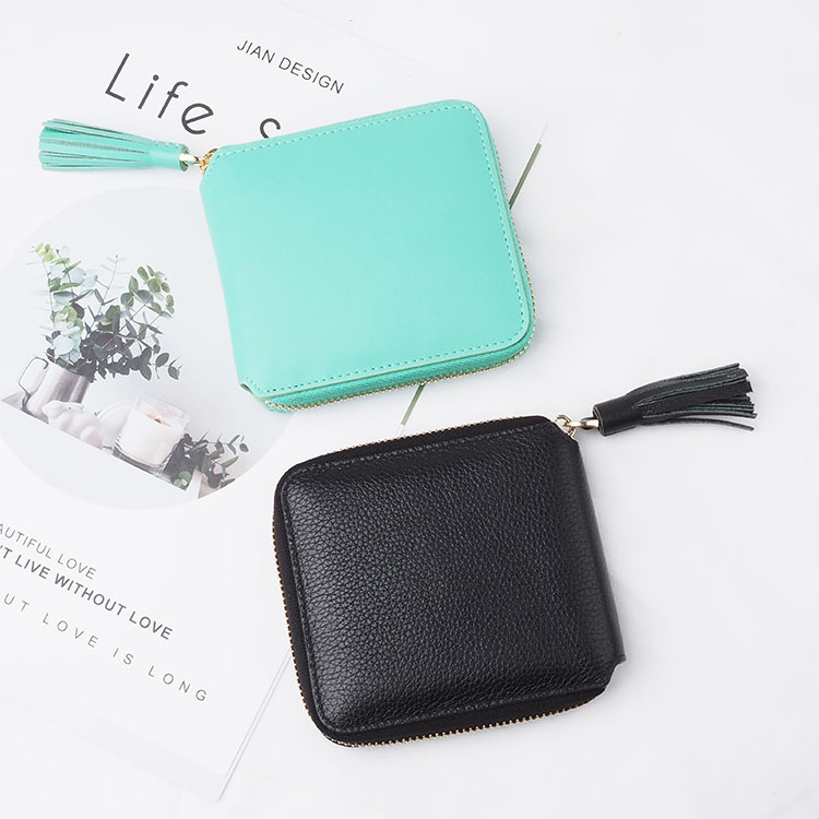 Handmade colorful square shape genuine leather coin purse coin bag