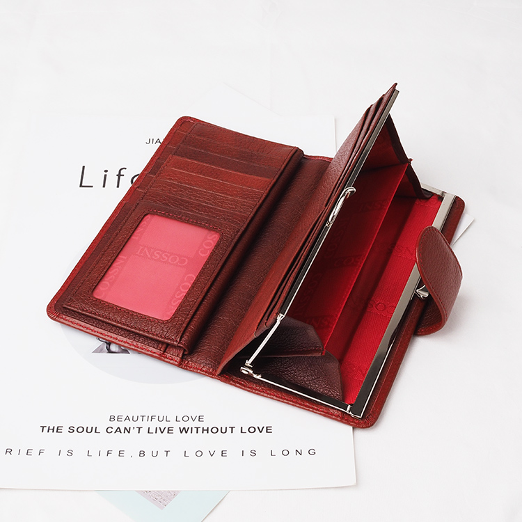 Wholesale genuine cow rfid protection leather women long purse wallet with multi card holders