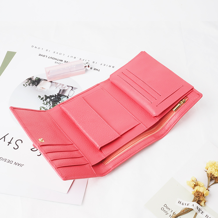 women fresh short purse small tri-fold leather wallet