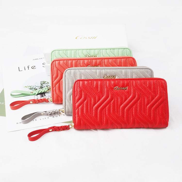 latest ladies fancy zipper design leather long purse wallet  Leather Women Zipper Wallets