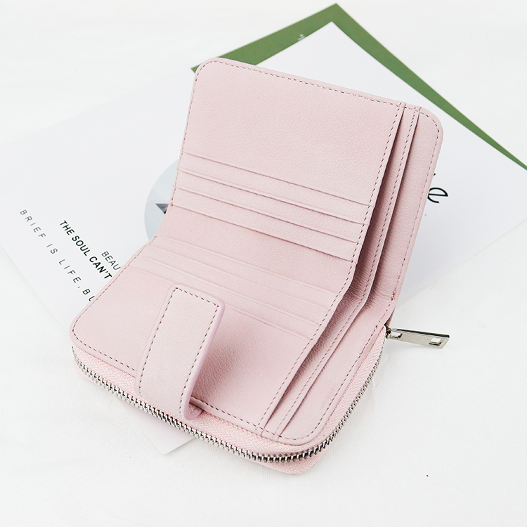 minimum private custom Leather Women Zipper Wallets