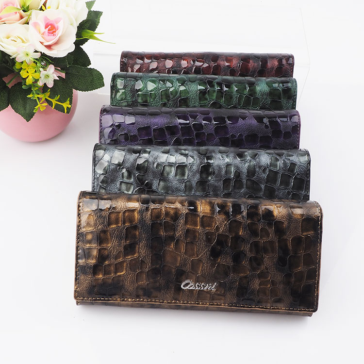 High quality  long patent leather wallet fao women