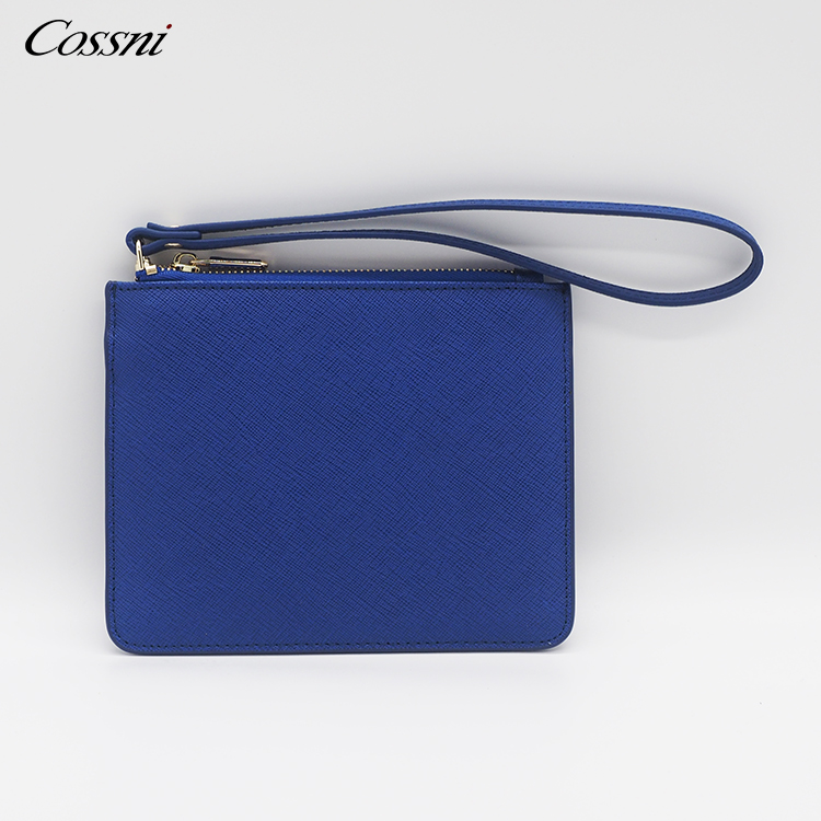 Fashion Design Customized Genuine Saffiano Leather Lady Envelope Bag Zip Clutch Bags for woman
