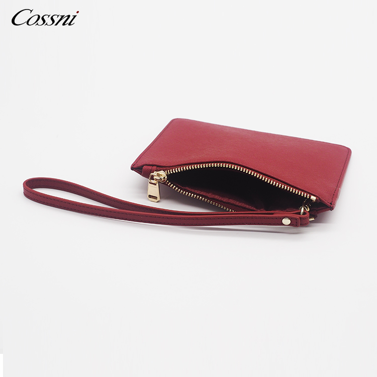 Fashion Design Customized Genuine Saffiano Leather Lady Envelope Bag Zip Clutch Bags for woman