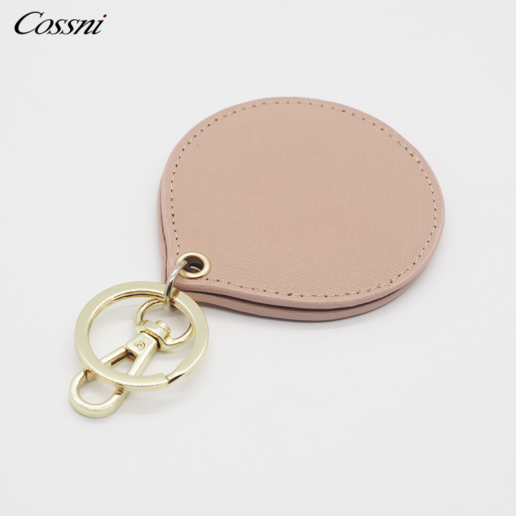Wholesale saffiano leather keyring personalized leather cosmetic mirror keychain
