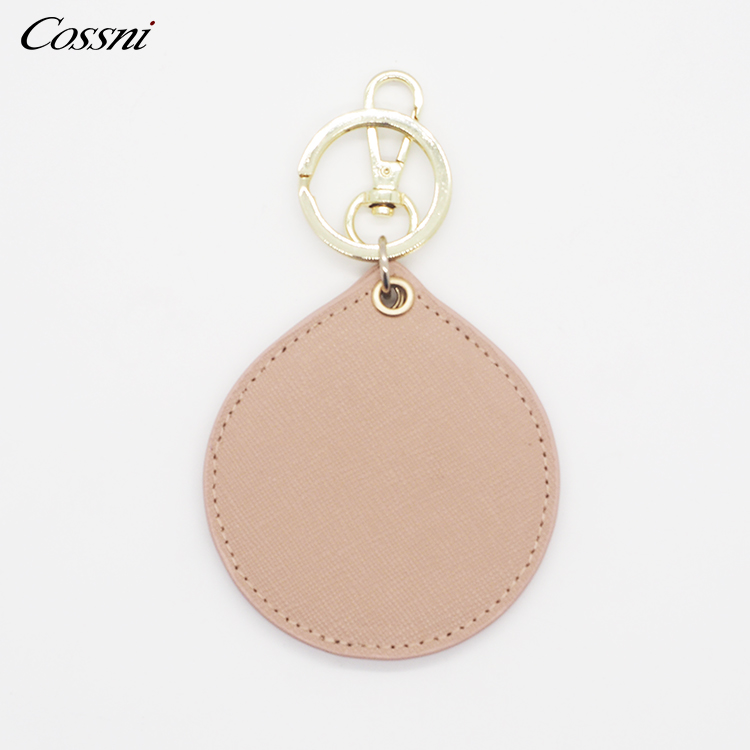 Wholesale saffiano leather keyring personalized leather cosmetic mirror keychain