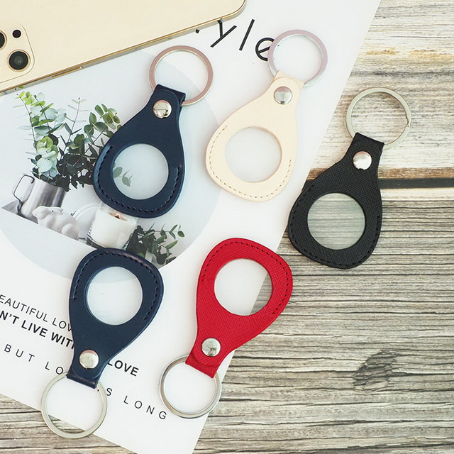 Logo Customized Leather Air Tag Holder Loop Keyring Protective Cover Compatible with Apple Airtag Case