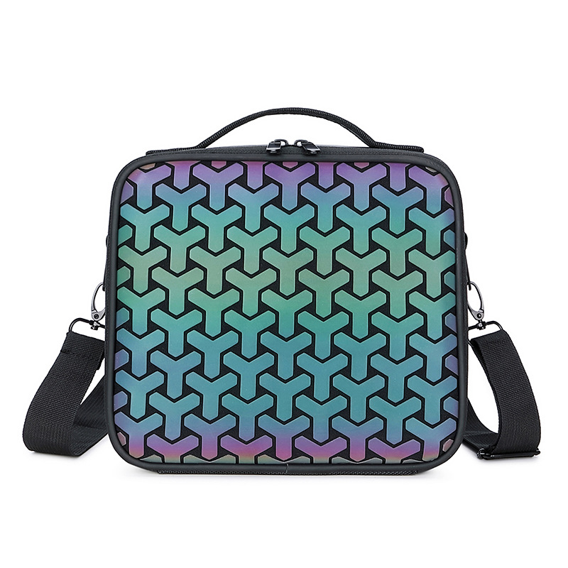 Lattice luminous laser bag rhombic geometric cosmetic bag large capacity portable makeup handbag