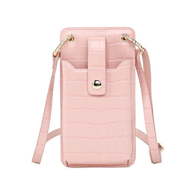 Pink stone pattern leather mobile phone bag