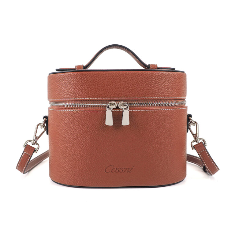 Pebbled Leather Travel Makeup Bag with Crossbody Strap